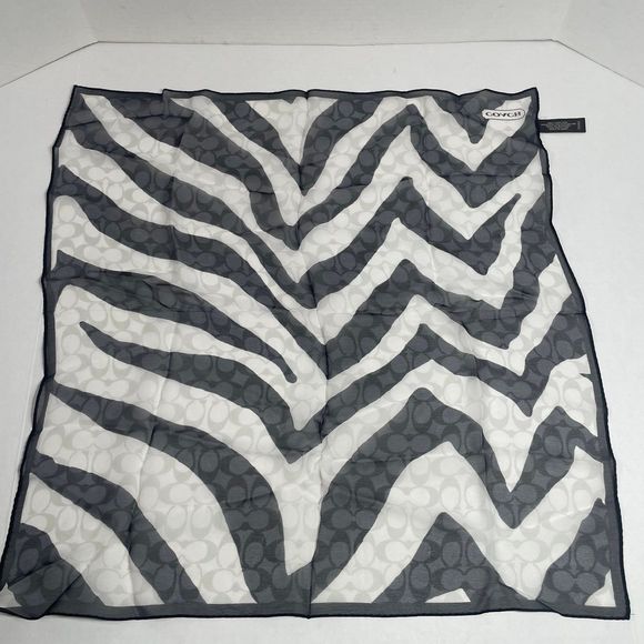 NWOT Coach signature black/white 100% silk zebra print scarf PRICE FIRM - Picture 8 of 10